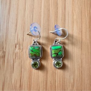 Sterling Silver Peridot and Green Turquoise Earrings